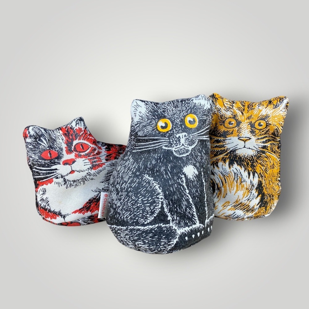 Chasley Catsup Juggling Cat Bean Bags Set of 3 1986 Cat Collectibles Desk Decor - Picture 1 of 9